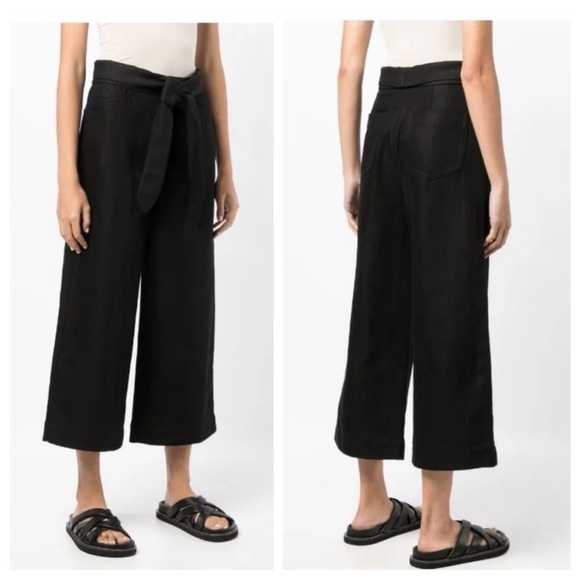 Vince tie-front wide-leg trousers linen cotton cropped - Picture 1 of 13